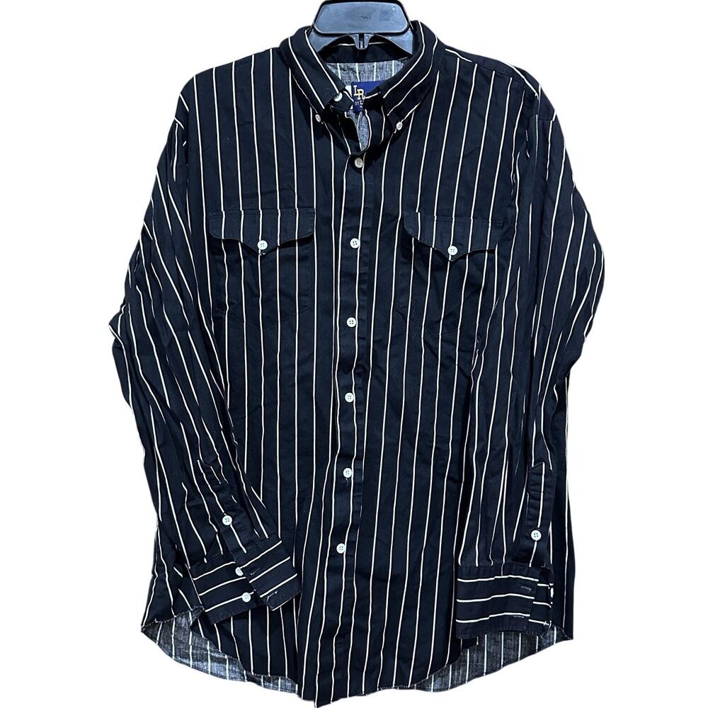 Luskey's LR Classic Shirt Men 16.5 35 Black White Striped Button Up Made USA